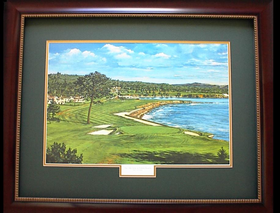 Pebble Beach 18th Hole Mahogany Frame Forrest Green Mat